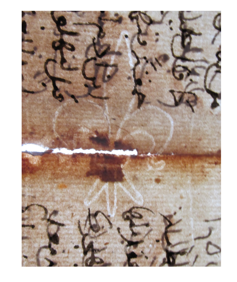 Fragment of a leaf in Ottoman Turkish, mid-15th century CE) on European paper, with a watermark of a fleur-de-lys (=Briquet no. 6914)    