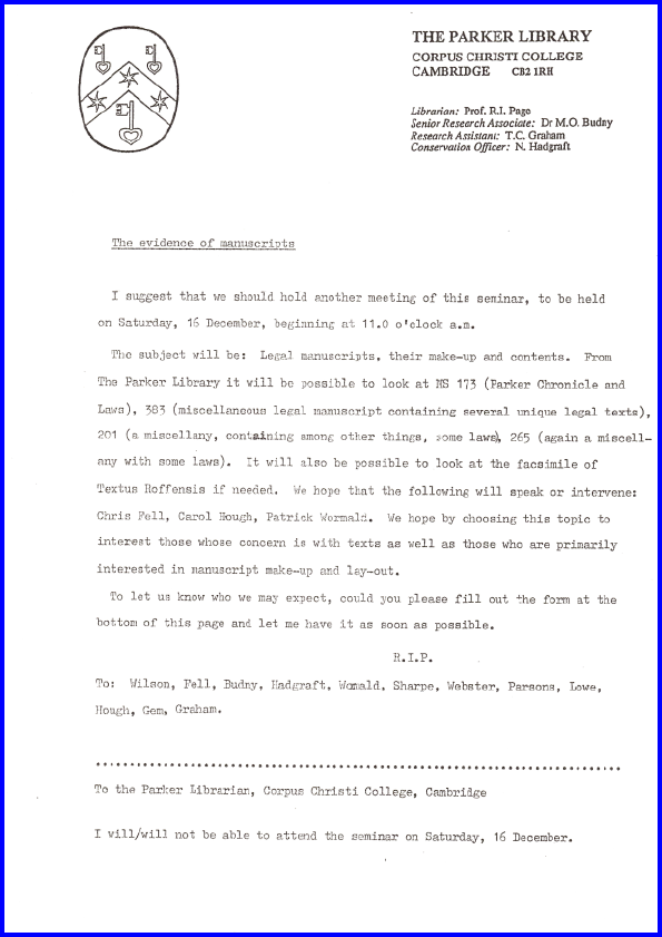 1989 Invitation to 'Legal Manuscripts' Seminar on 16 Dec 1989       