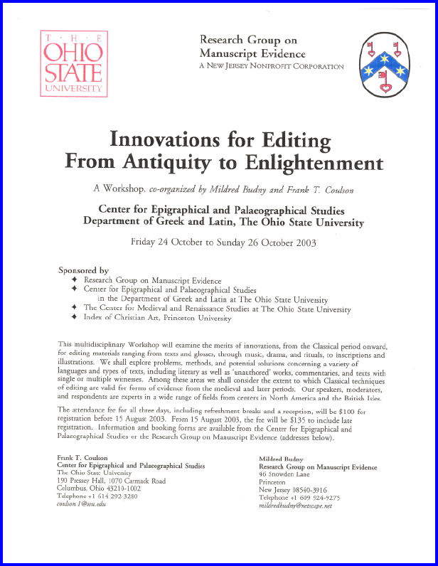 2003 'Innovations for Editing' Colloquium Poster       