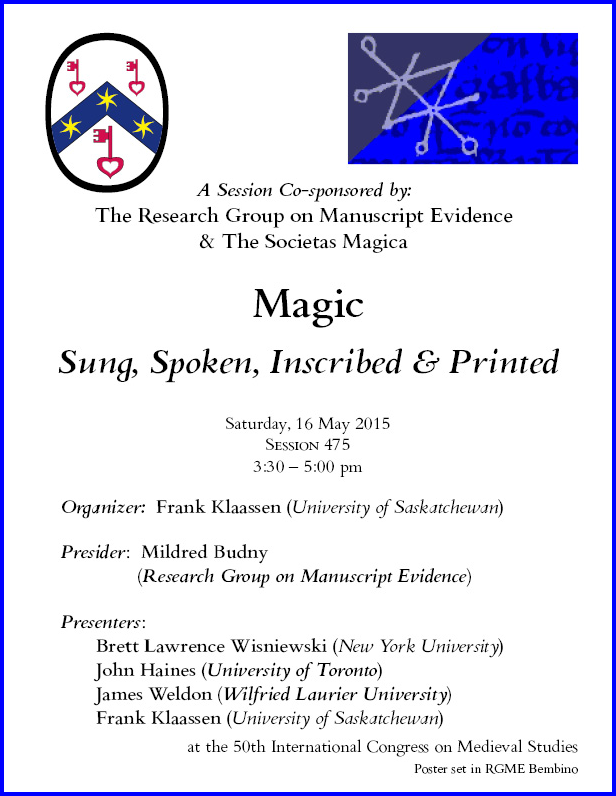 2015 RGME & Societas Magica Sessions Poster 2 'Magic Sung, Spoken, Inscribed & Printed'                 