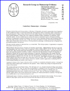 1994 Invitation to 'Canterbury Manuscripts' Seminar on 19 September 1994              