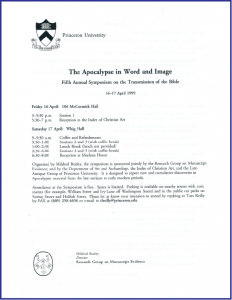 1999 'Apocalypse in Word and Image' Symposium Announcement              